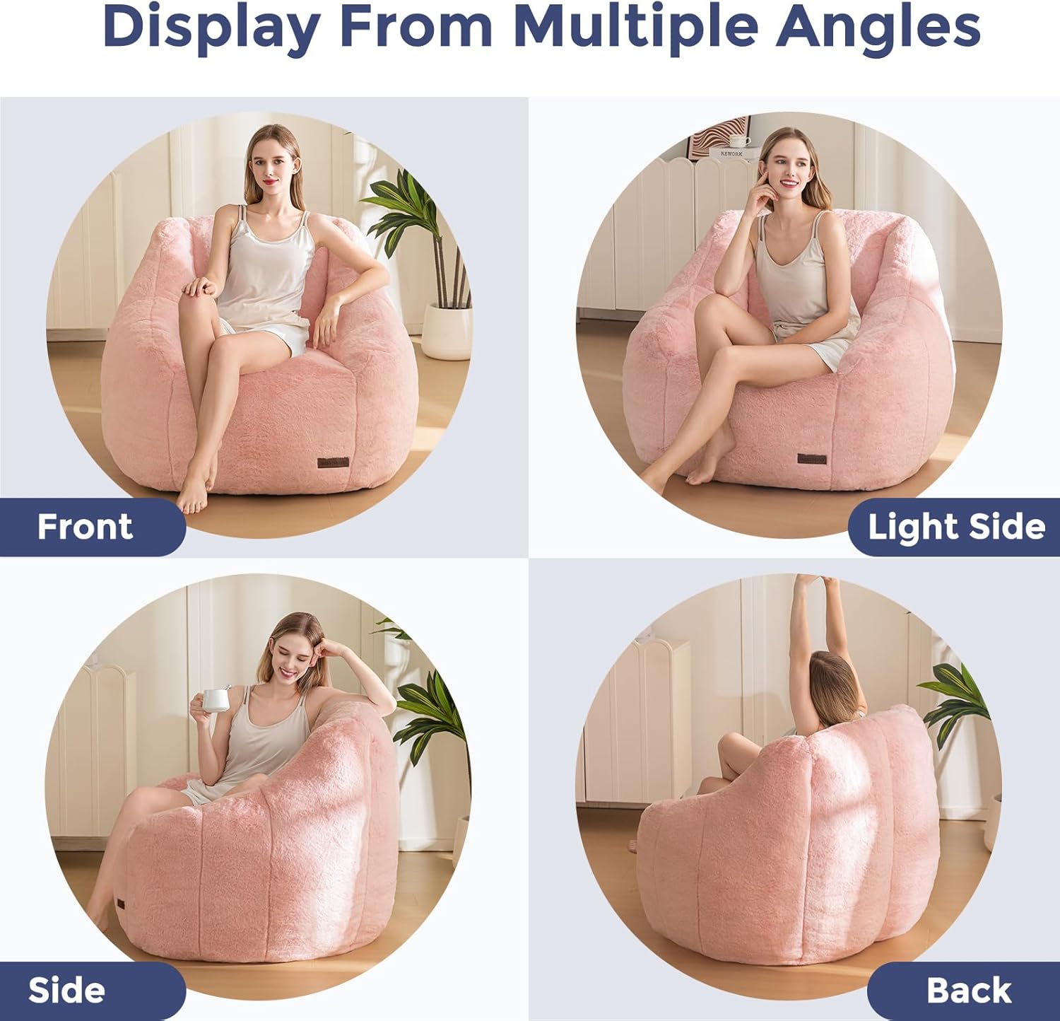 MAXYOYO Bean Bag Chair, Comfy Bean Bag Sofa with Back Support, Faux Fur Bean Bag Chair for Adults and Kids, Stuffed Floor Sofa for Living Room, Bedroom, Apartment, Pink