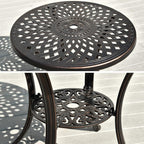 DWVO 30 Inches Round Patio Dining Table with Umbrella Hole, Antique Cast Aluminum Outdoor Bistro Table Outdoor Side Table for Backyard, Garden, Patio, Porch, Hammered Bronze