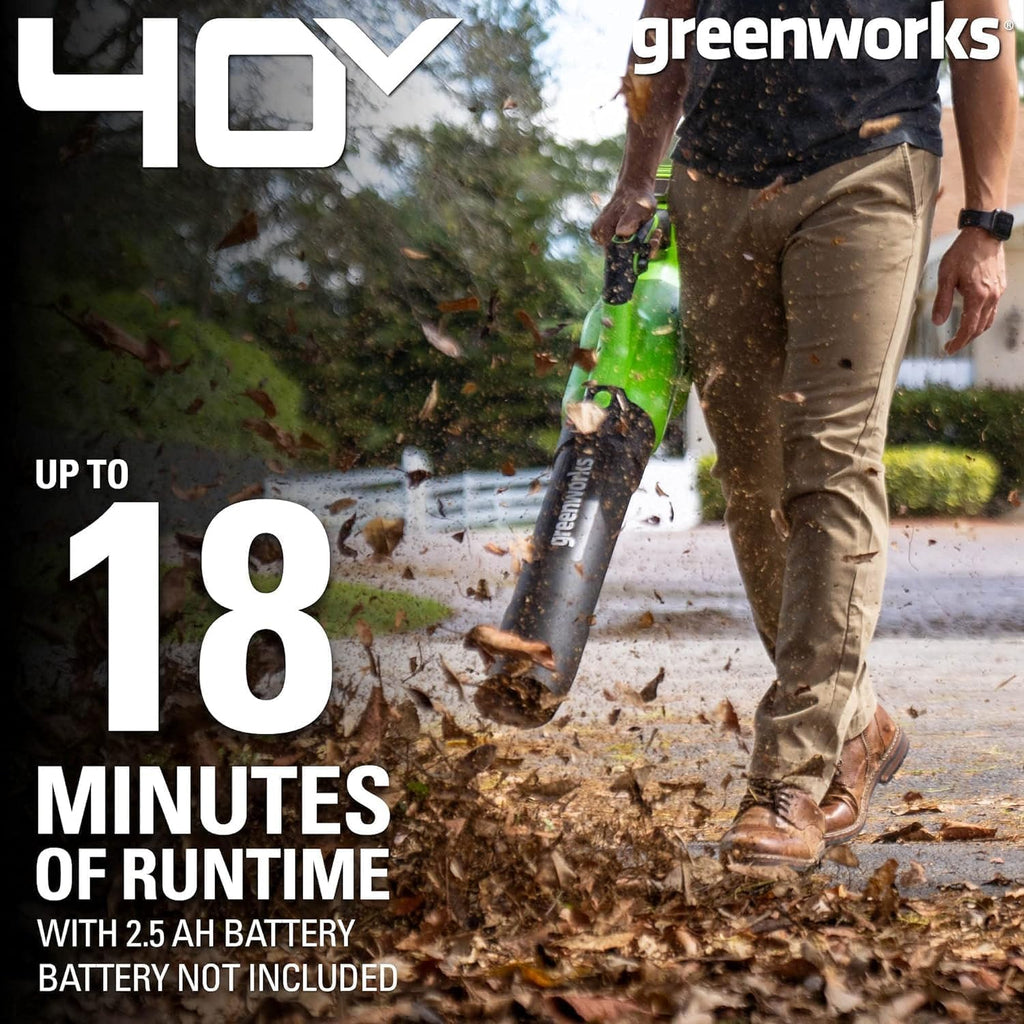 Greenworks 40V 21" Self-Propelled Lawn Mower Axial Leaf Blower(500 CFM / 120 MPH) 13" String Trimmer with 2 Batteries(5Ah+2Ah) & Chargers