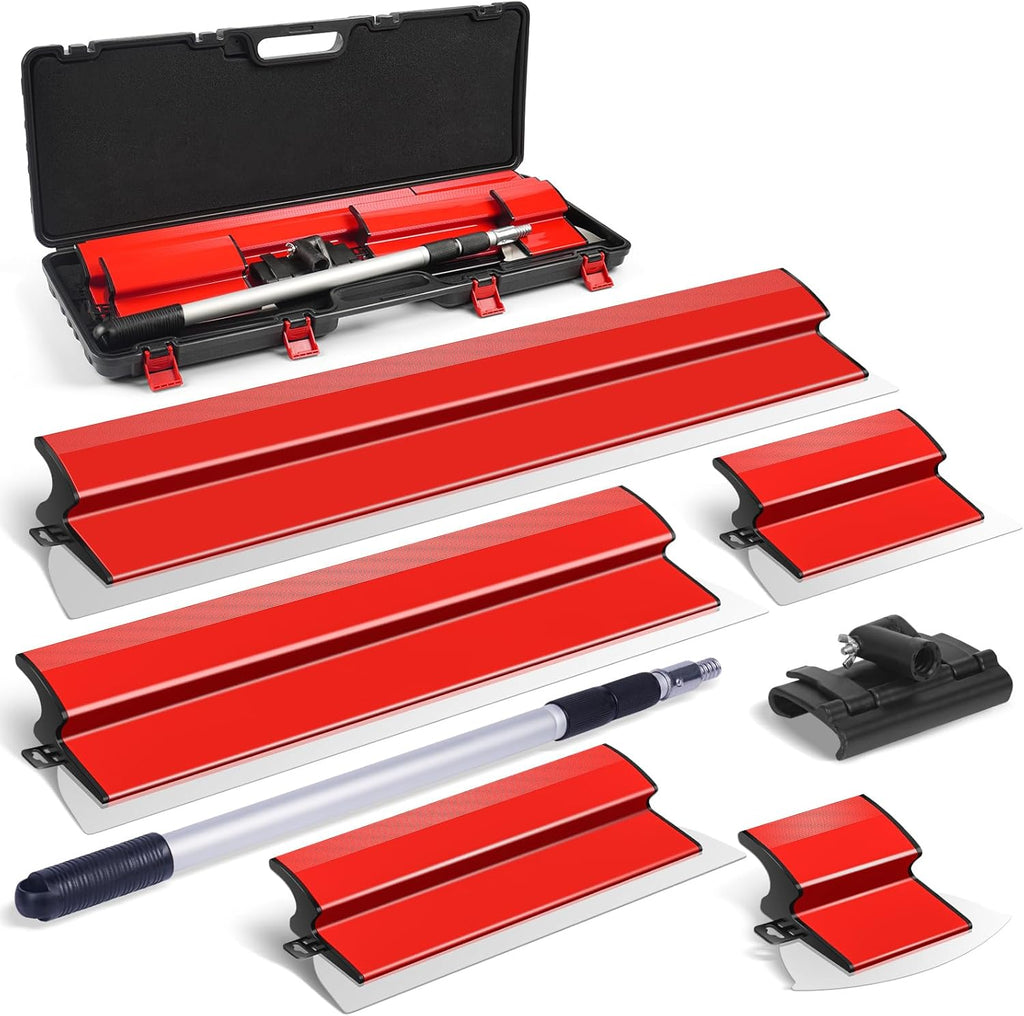 DEKEones Drywall Skimming Blade Set with Portable Case, Stainless Steel 6", 10",16", 24"&32" Skimming Blades with 28"-62" Extension Handle, Drywall Finishing Tools for Plasterboard and Wallboard