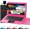 Laptop Computer(10.1 inch)  Quad Core Powered by Android 12.0  Netbook Computer with WiFi  Webcam and Bluetooth  Mini Laptop with Bag  Mouse  and Mouse Pad for Kids and Adults（Pink）