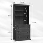 71" Tall Farmhouse Kitchen Pantry, Large Storage Cabinet with Drawers, Freestanding Coffee Bar Hutch with Microwave Stand, Adjustable Shelves for Kitchen, Living Room, Black 4 Pcs