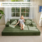 MAXYOYO Convertible Sofa Bed, 80" Oversized Boneless Loveseat Couch 4 in 1 Foldable Floor Sofa Couch in A Box with 2 Cup Holders, Folding Sleeper Chair for Living Room, No Assembly Required, Green