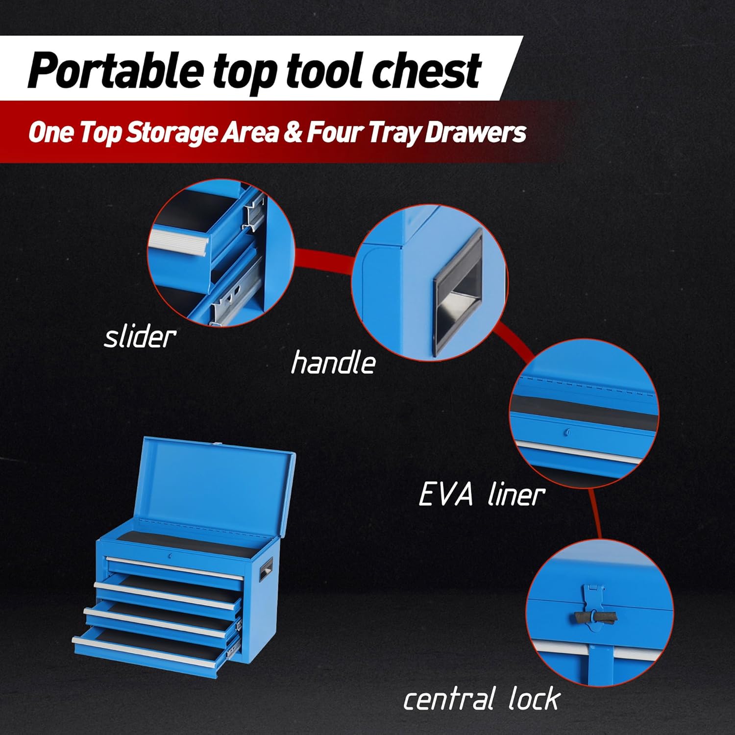5 Drawers Tool Cart on Wheels with 1 Cabinet, Multifunctional Removable Rolling Tool Chest Storage Set, Tool Trolley Organizer Tool Box for Garage,Warehouse,Workshop,Repair Shop (Blue)