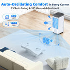 Windowless Portable Air Conditioners w/Dual Tank for 24H Cooling 600Sq.ft, 6 Ice Packs, 4 Modes&3 Speeds Swamp Cooler, 12H Timer 26Ft Remote, 120°Swing Evaporative Air Cooler for Room Bedroom