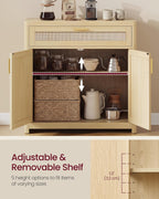 VASAGLE ELLAN Collection - Boho Buffet Cabinet with Rattan-Look Doors, Sideboard Storage Cabinet, Rounded Corners, Adjustable Shelf, Drawer, for Kitchen, Oak Beige UBBK601YC01