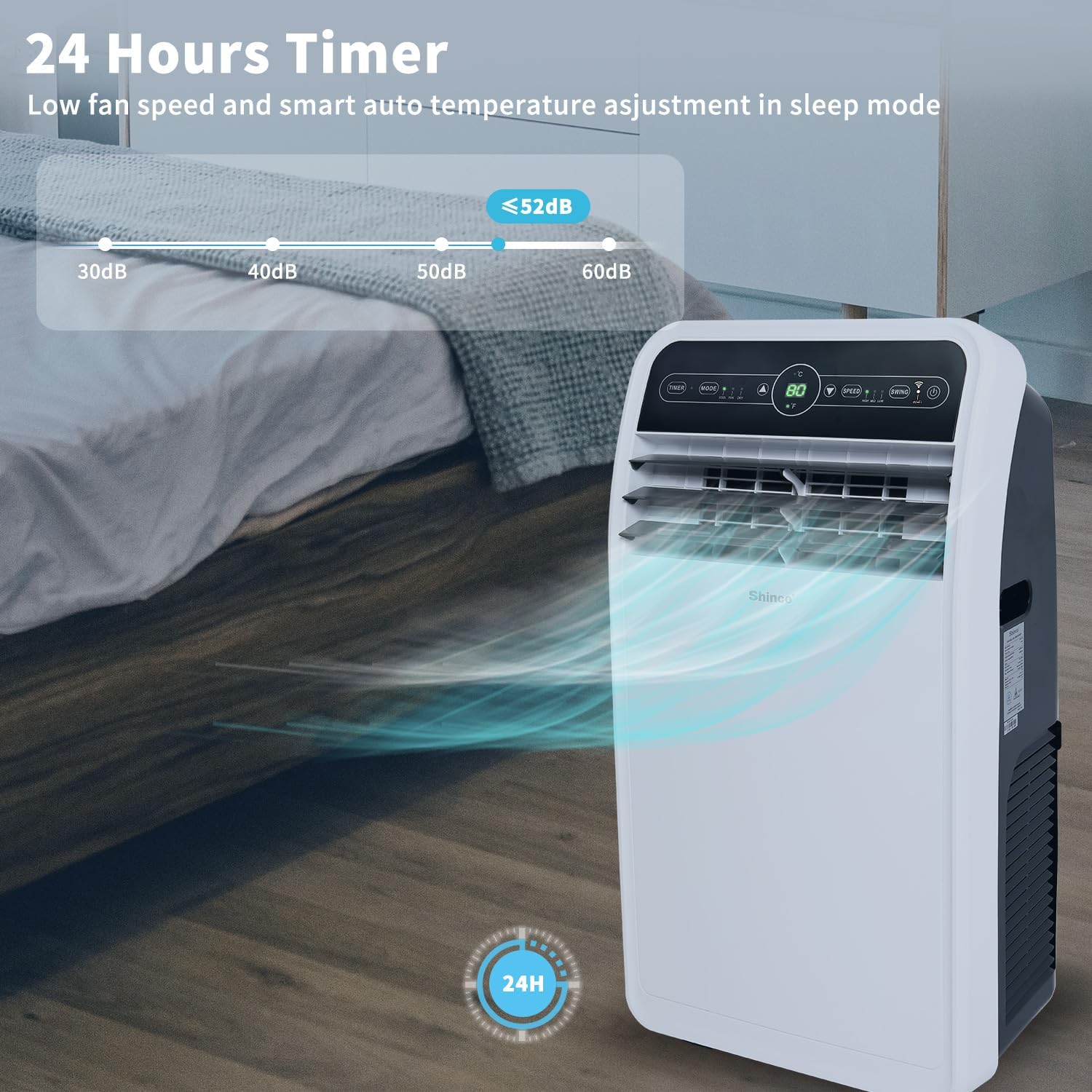 Shinco 12,000 BTU Portable Air Conditioner with WiFi, Portable AC Unit with Built-in Cool, 3-in-1 Cooling Fan & Dehumidifier for Rooms up to 400 Sq.Ft, Remote, 24H Timer, Installation Kits