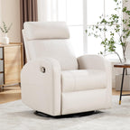 Swivel Rocker Recliner Chair, Manual Faux Leather Recliner, Glider Rocking Recliners 360°Swivel Nursery Reclining Chairs with Adjustable Headrest Highback for Living Room, Cream