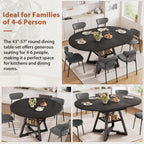 43‘’-57‘’ Extendable Round Dining Table for 4-6, Modern Industrial Kitchen Oval Dining Table with Removable Leaves, Space Saving Pedestal Base with Storage Shelf for Kitchen Living Room (Black)