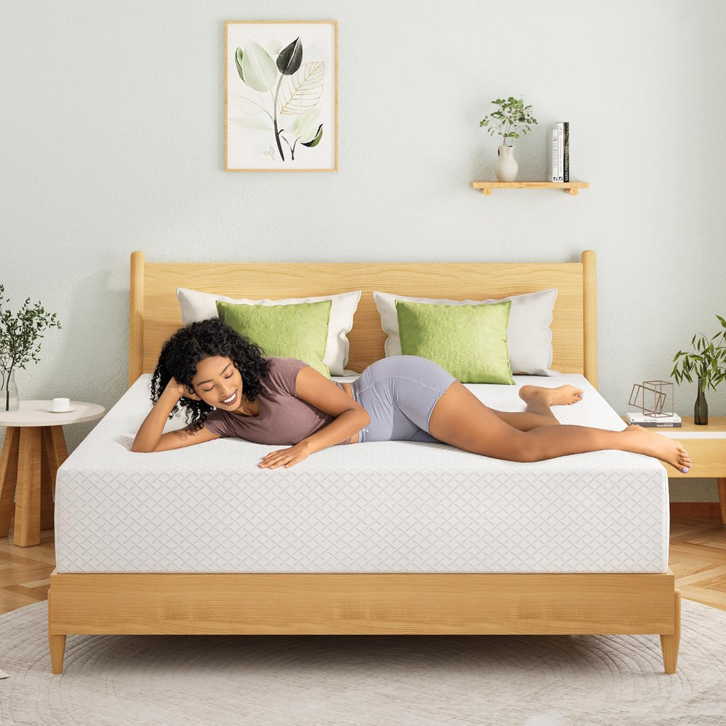 EGOHOME 12 Inch Queen Mattress, Memory Foam Mattress in a Box with Cooling Green Tea Gel, Relieve Pressure with Medium Support, CertiPUR-US Certified, 80''L x 60''W, White