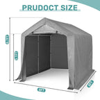 VINGLI Outdoor Portable Storage Shed, Heavy Duty Bike Tent with Roll-up Zipper Door, Waterproof and UV Resistent Carport for Motorcycle, Garden Tools and Firewood (8x8x6.7ft)