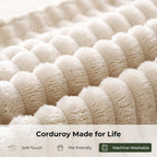 Full Upholstered Bed Frame with 51" Tall Headboard & Widened Corduroy Cushion, Easy Assembly, No Box Spring Needed, Cream