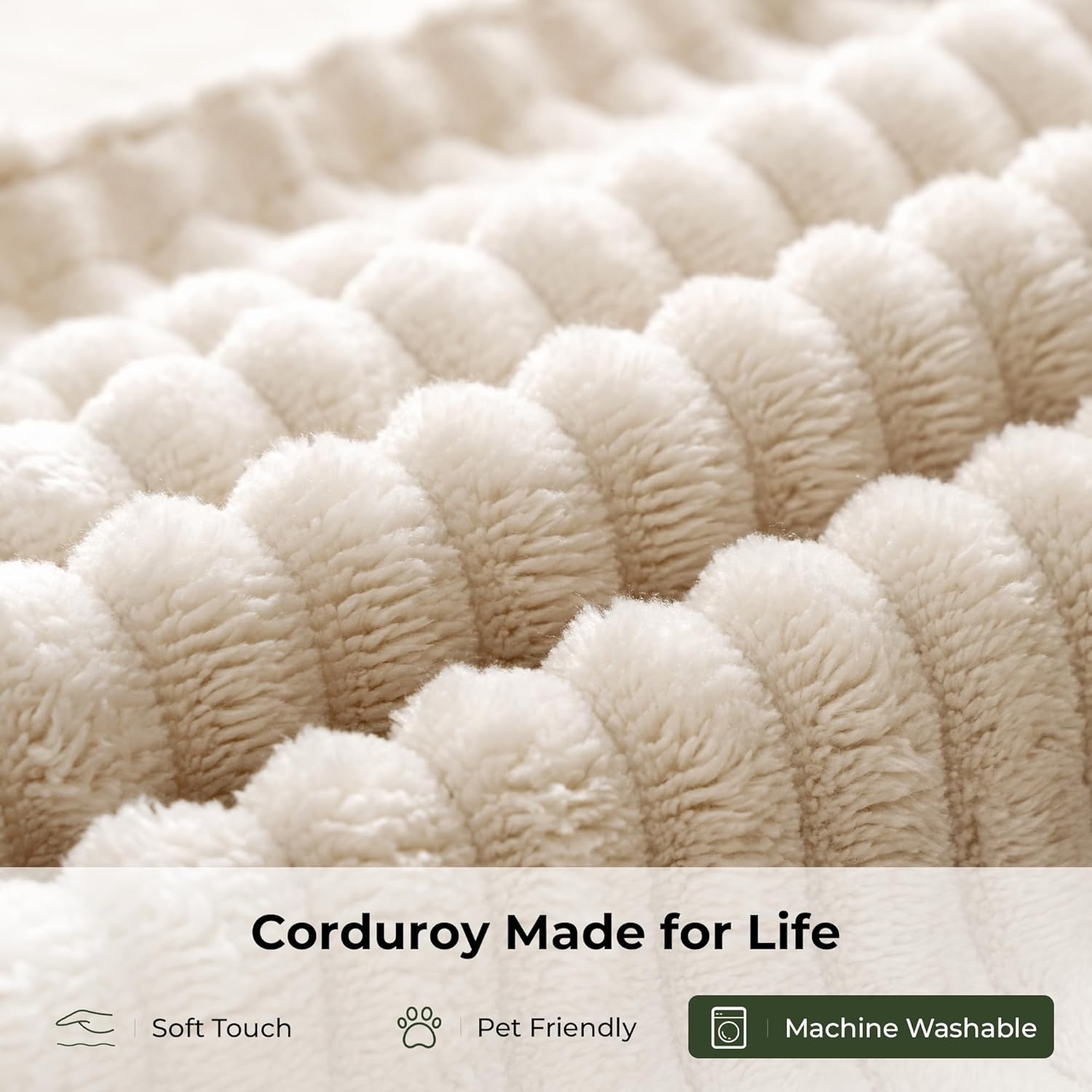 Full Upholstered Bed Frame with 51" Tall Headboard & Widened Corduroy Cushion, Easy Assembly, No Box Spring Needed, Cream