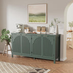 Fluted Sideboard Buffet Cabinet with Storage, 58" Mid Century Modern Accent Cabinet with Arch Doors, Large Wood Media TV Console Table Credenza for Dining Room, Kitchen, Living Room Entryway, Green