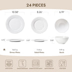 KINGSTONE 24-Piece Bone China Dinnerware Set with 40-Piece flatware, White Lightweight Porcelain Service for 8, for Family Dining, Restaurants, Gifting，Microwave and Dishwasher Safe