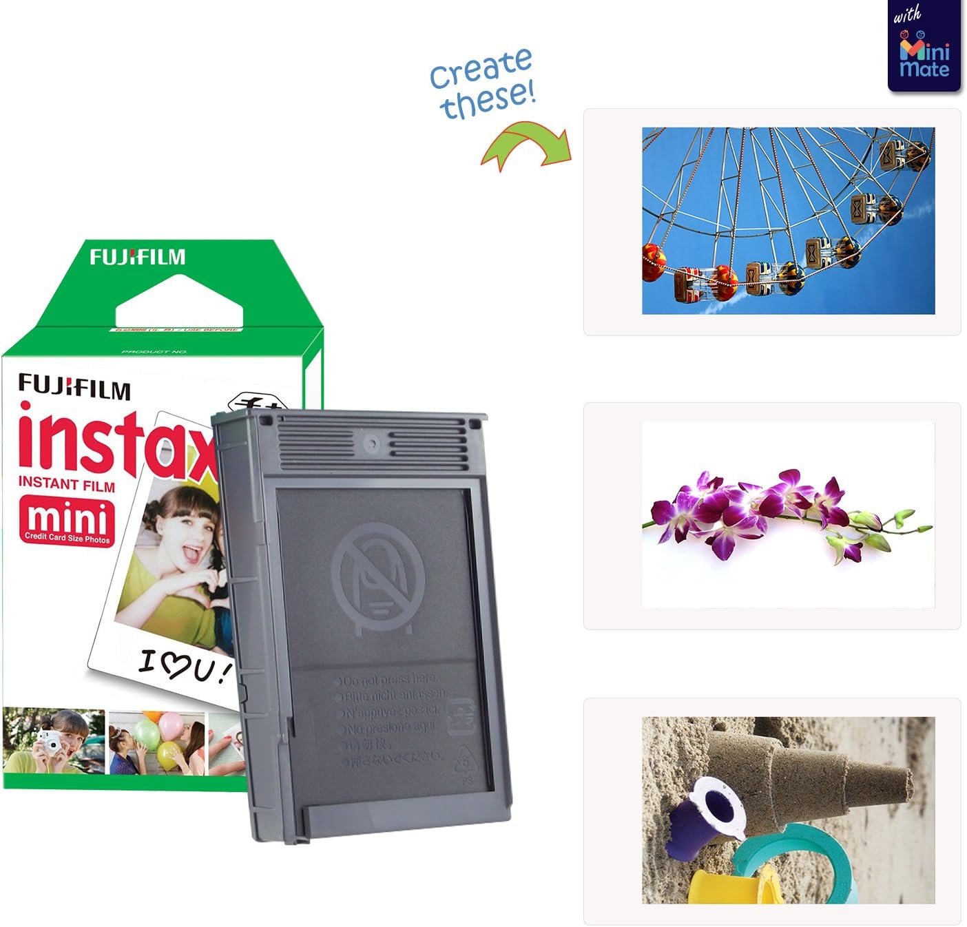 Bundle with Compatible Fuji Mini Link 3 Smartphone Printer Clay White + Fuji Film Value Pack 20 Sheets Accessories Bundle with Album + 5 Plastic Desk Frames + Paper & Sticker Frames (Clay White)