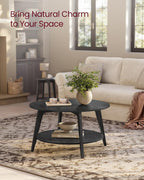 VASAGLE MAEZO Collection - Round Coffee Table, 2-Tier Center Table with Storage, Tapered Legs, Curved Transitions, 31.5 Dia. x 17.7 H Inches, Easy Assembly, for Living Room, Charcoal Gray ULCT243B22