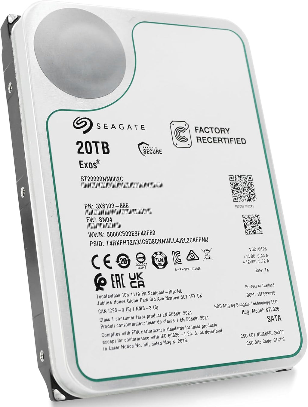 Seagate Exos 20TB 7.2K RPM SATA 6Gb/s 3.5in Enterprise HDD ST20000NM002C (Renewed)