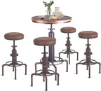 Topower 5 Piece Pub bar Set Industrial bar Table and PU Leather Seat Stools for 4, Height Adjustable Pub Table and stools Match bar Height and Counter Stool Red Bronze(1 Table + 4 Chairs)