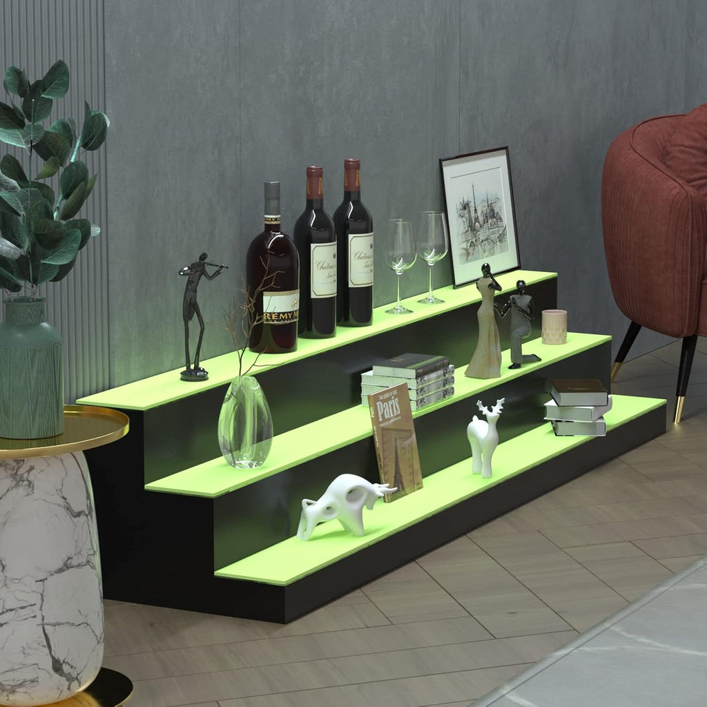 LED Liquor Bottle Display Shelf, 60 inch 3 Step Lighted Acrylic Lighted Bar Shelf for Home, Illuminated Home Bar Shelf, Acrylic Lighted Bottle Display Stand with Remote and APP Control