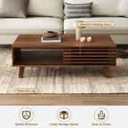 Furniway Mid Century Modern Coffee Table, Wood Coffee Table with Storage, Farmhouse Table for Living Room, Apartment, Walnut
