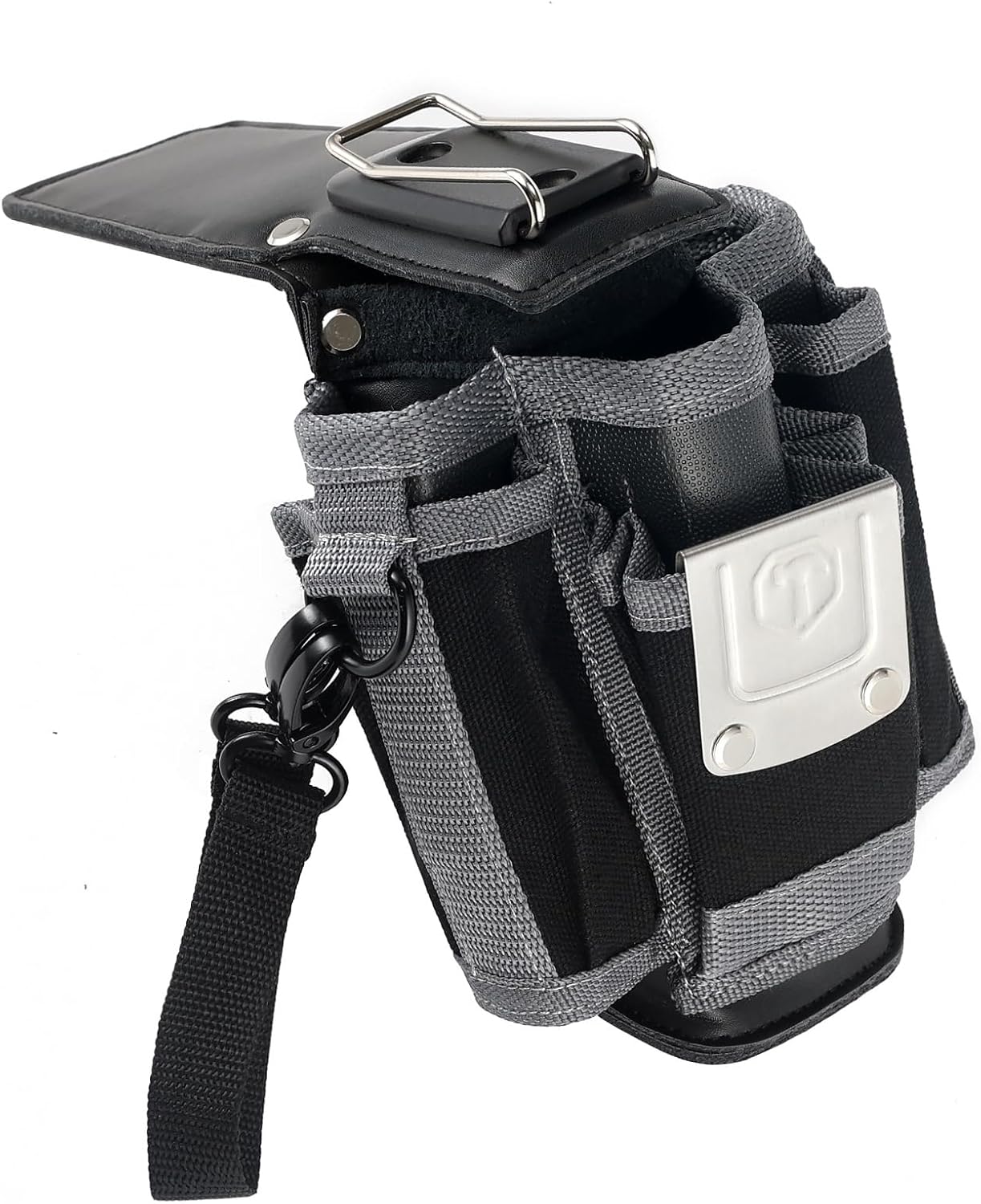 MP1X Leather Backed Small Tool Pouch, Heavy Duty Tool Organizer with 9 Pockets, Belt Clip & D-Rings, Lightweight Compact Tool Bag for Electrician, Construction, Worksite