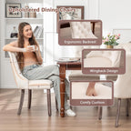 Velvet Dining Chairs Set of 4, Upholstered Dining Room Chairs with Nailhead Ring Pull Trim, Button Tufted Wing Back Chairs for Dining with Solid Wood Legs for Kitchen Dining Room(Beige)