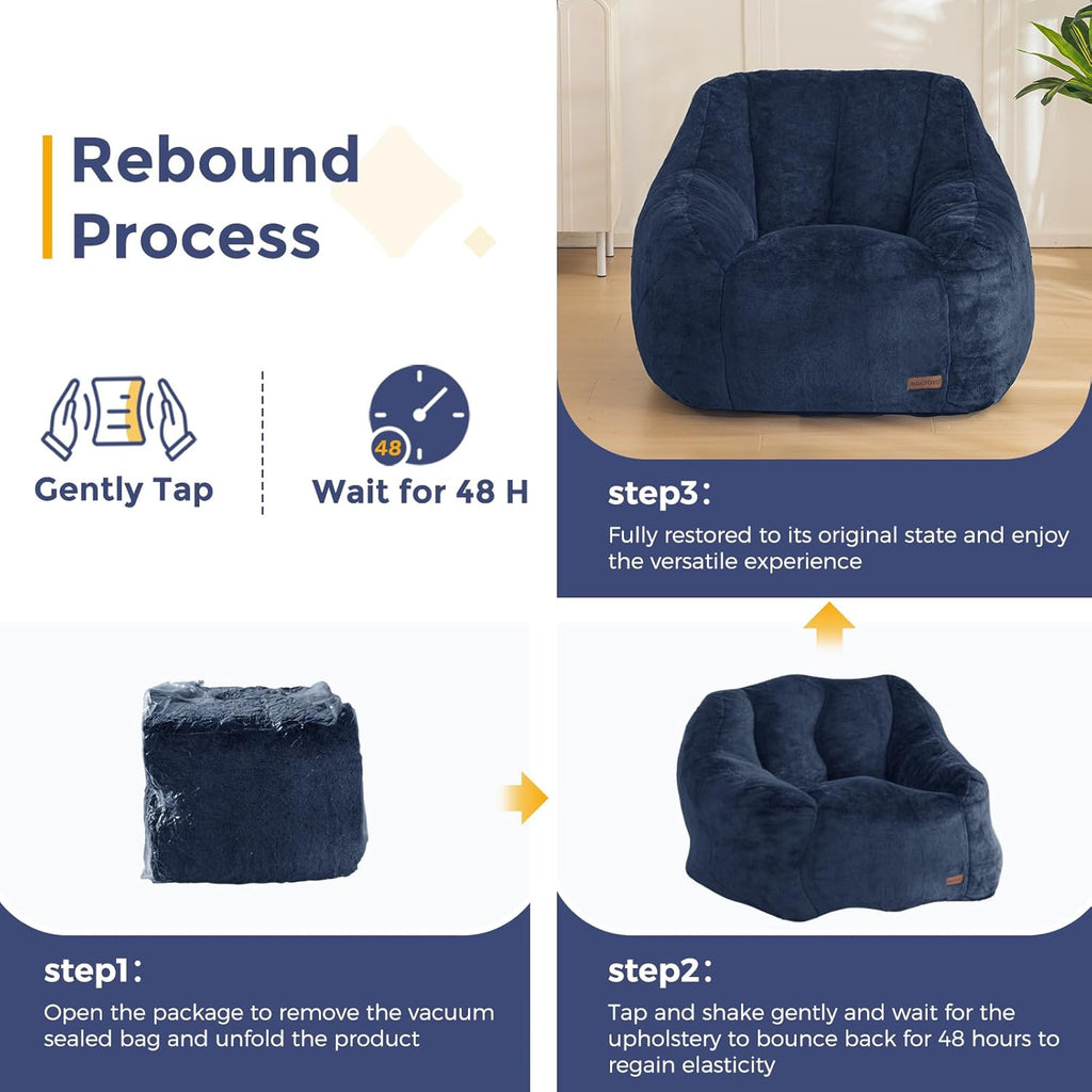 MAXYOYO Bean Bag Chair, Comfy Bean Bag Sofa with Back Support, Faux Fur Bean Bag Chair for Adults and Kids, Stuffed Floor Sofa for Living Room, Bedroom, Apartment, Navy