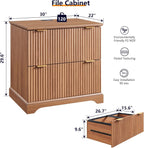JXQTLINGMU 2 Drawer File Cabinet with Charging Station, 30" Fluted Lateral File Cabinet w/Files Hanging Rod for Letter/Legal/A4, Large Tabletop for Printer, Office Wood Printer Cabinets, Dark Grain