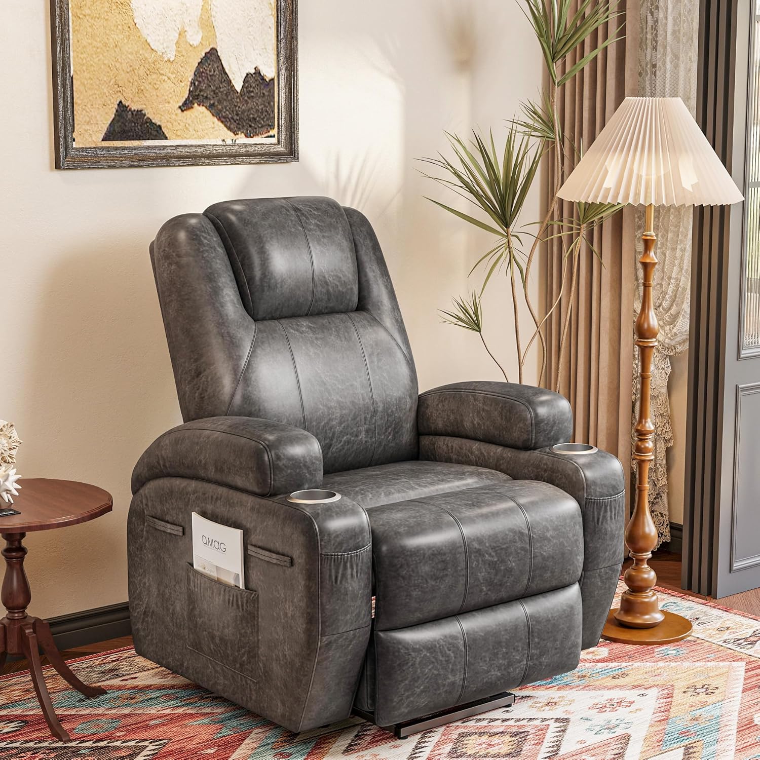Flamaker Power Lift Recliner Chair Electric Lift Recliner for Elderly Power Lift Recliner Chair with Cup Holders Side Pockets for Living Room (Leathaire, Light Black)