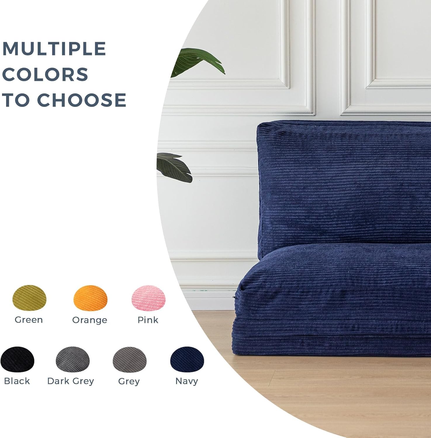 MAXYOYO Folding Sofa Bed, Floor Sofa Convertible Sleeper Chair with Washable Cover, Floor Couch Lounge Bean Bag Chair Bed for Living Room, Navy, 30x95 Inch