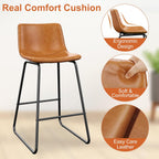 Bar Stools Set of 4, PU Leather Counter Height Bar Stools, 26" Modern Barstools with Metal Legs and Footrest, Urban Armless Dining Chairs with Backrest for Kitchen Island (Brown)