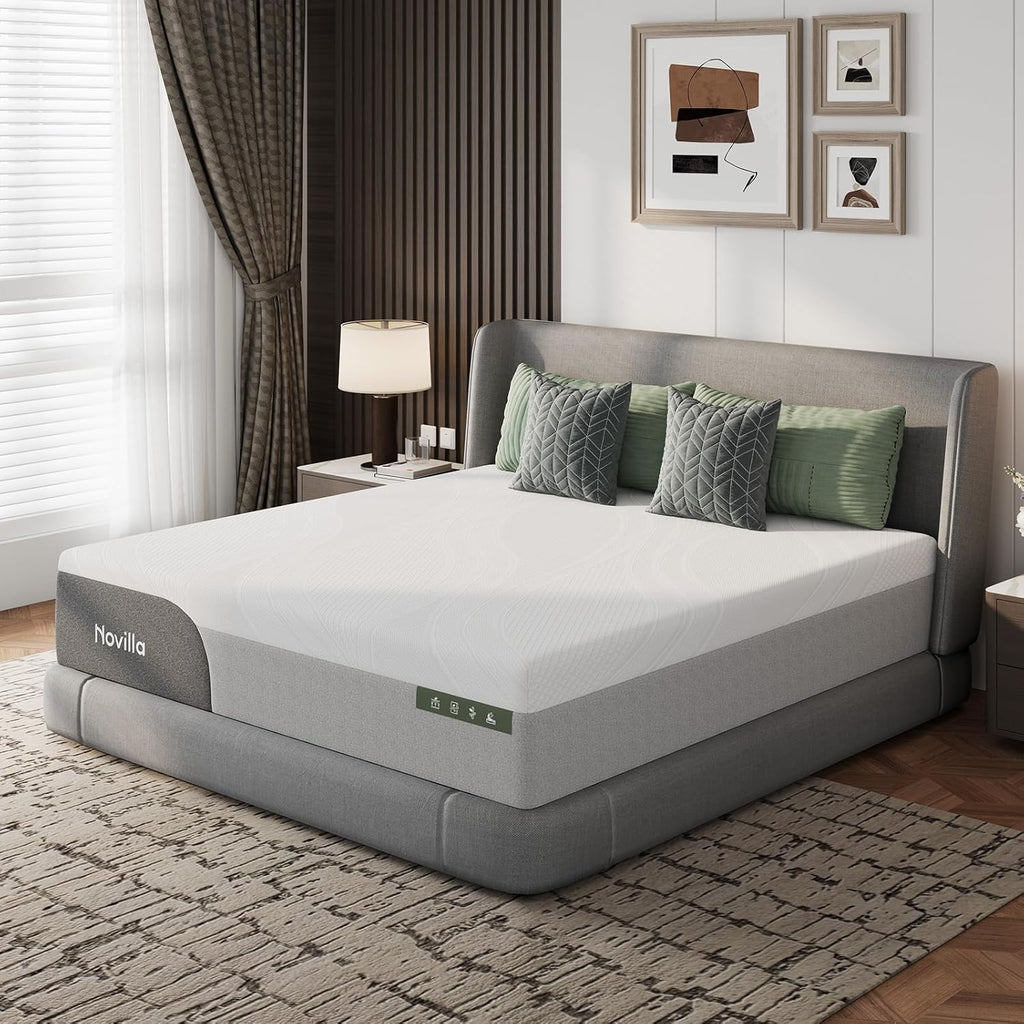Novilla 14 Inch King Size Mattress, Gel-Infused Bliss Cooling King Memory Foam Mattress in a Box with Cool-Touch Nylon Cover, Pain Relief & Spinal Support with CertiPUR-US Certified Foam