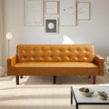 74" Futon Sofa Bed, Mid Century Modern Futon Couch, Small Sofa Cama, Loveseat, Small Couches for Living Room, Office(Faux Leather, Brown)