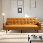 74" Futon Sofa Bed, Mid Century Modern Futon Couch, Small Sofa Cama, Loveseat, Small Couches for Living Room, Office(Faux Leather, Brown)