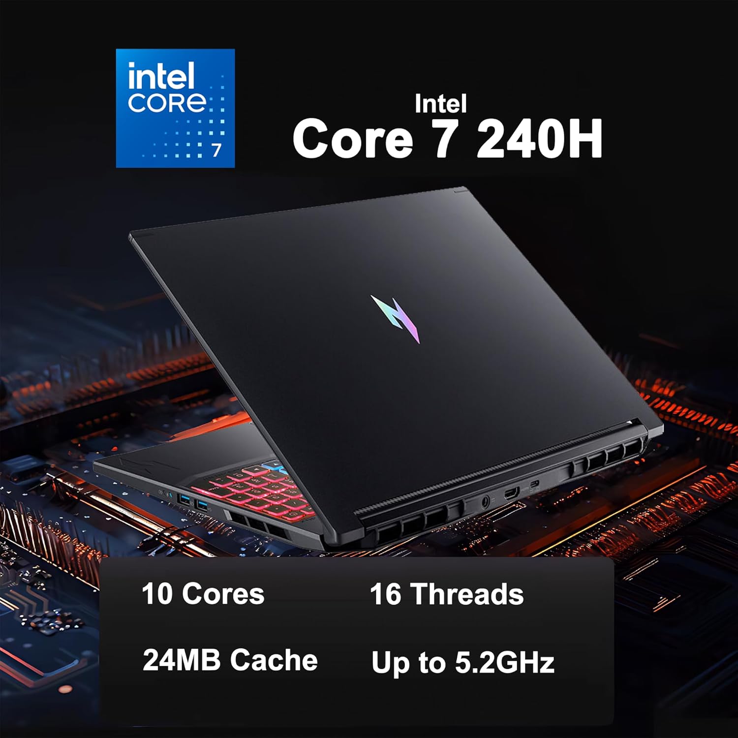 acer Nitro V 16S Gaming Laptop 16" WUXGA IPS 180Hz Intel 10-core Core 7 240H (Beats Ultra 7 268V) 32GB RAM 1TB SSD GeForce RTX 5060 DLSS4 GDDR7 (Up to 572 AI Tops) 4-Zone RGB Backlit Win11 ICP Hub