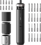 HOTO PixelDrive Electric Screwdriver, Smart Display, 6 Torque Settings, 0.5 to 6 N·m, 1/4'' Hex 30 Bits, LED Light, 2000 mAh Rechargeable Cordless Screwdriver Set for Electronics, Gadgets for Men