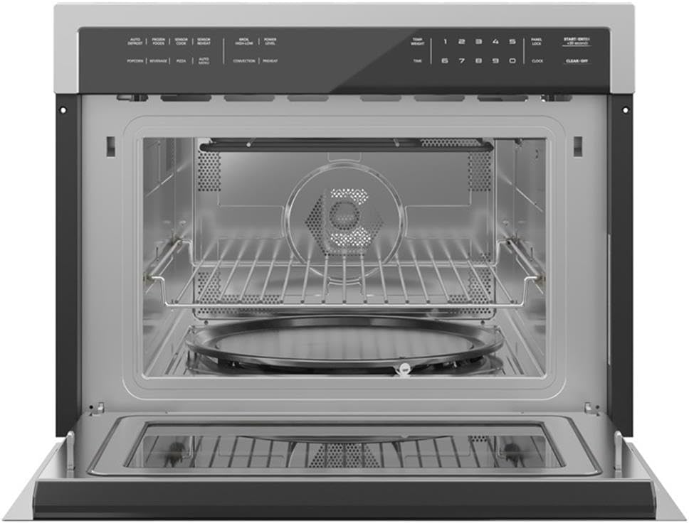 Pemberly Row 24 in. Stainless Steel Convection Oven with Microwave, 1.5 cu. ft., 1700-Watt, Built-In Electric Appliance, LCD Panel, Child Lock, Kitchen Cooking and Heating
