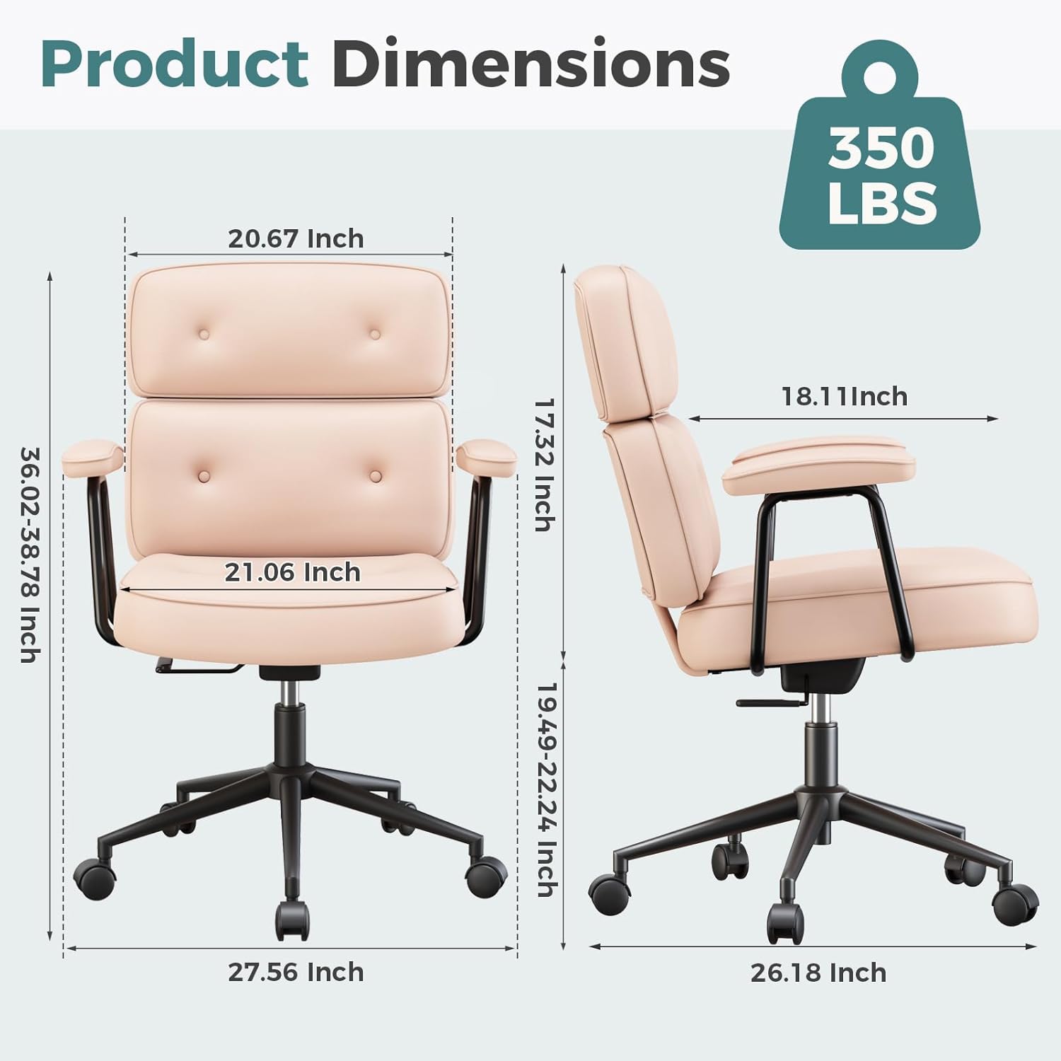 OLIXIS Ergonomic Home Office Desk Chair, PU Leather Computer Chair with Lumbar Support Adjustable Height Rolling Swivel Executive Task Armrests Chair, Hot Pink