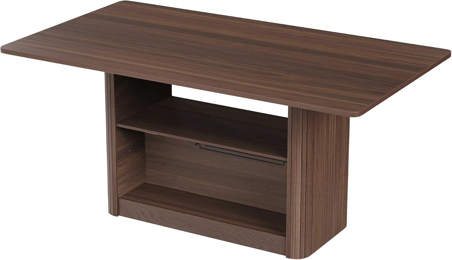 FUQARHY Dining Table for 6, Small Rectangular Kitchen Table for 4 with 2-Tier Storage Shelf, Farmhouse Modern Fluted Wood Table (Walnut)