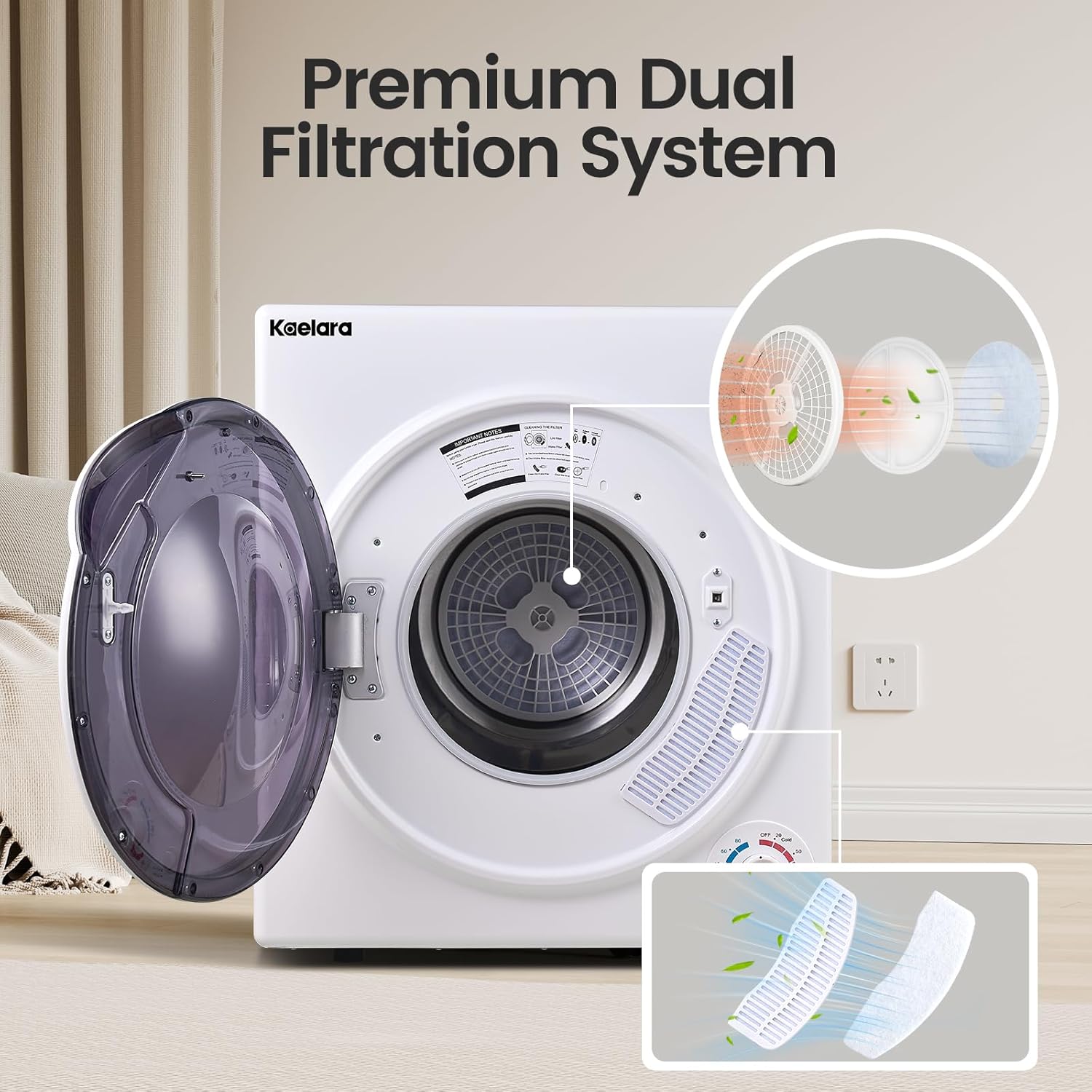 Portable Dryers for Laundry 1500W, 3.5 cu.ft Apartment Dryer with 4 drying Mode, Front Load Electric Dryer for RVs and Apartments, White