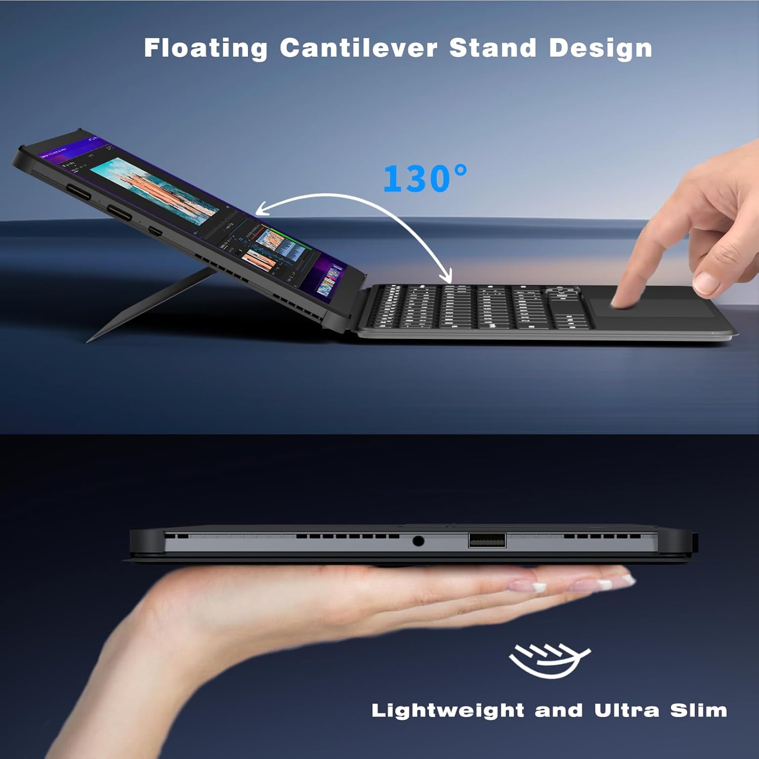 10.1 inch 2 in 1 Laptop 12 GB DDR3 256GB SSD  M3-8100Y Processor (up to 3.40GHz)  800 * 1280 Touch Display  Wifi5  Bluetooth 5.0  HDMI*1  Type C Full Function  Backlit Keyboard  Win11 Laptop