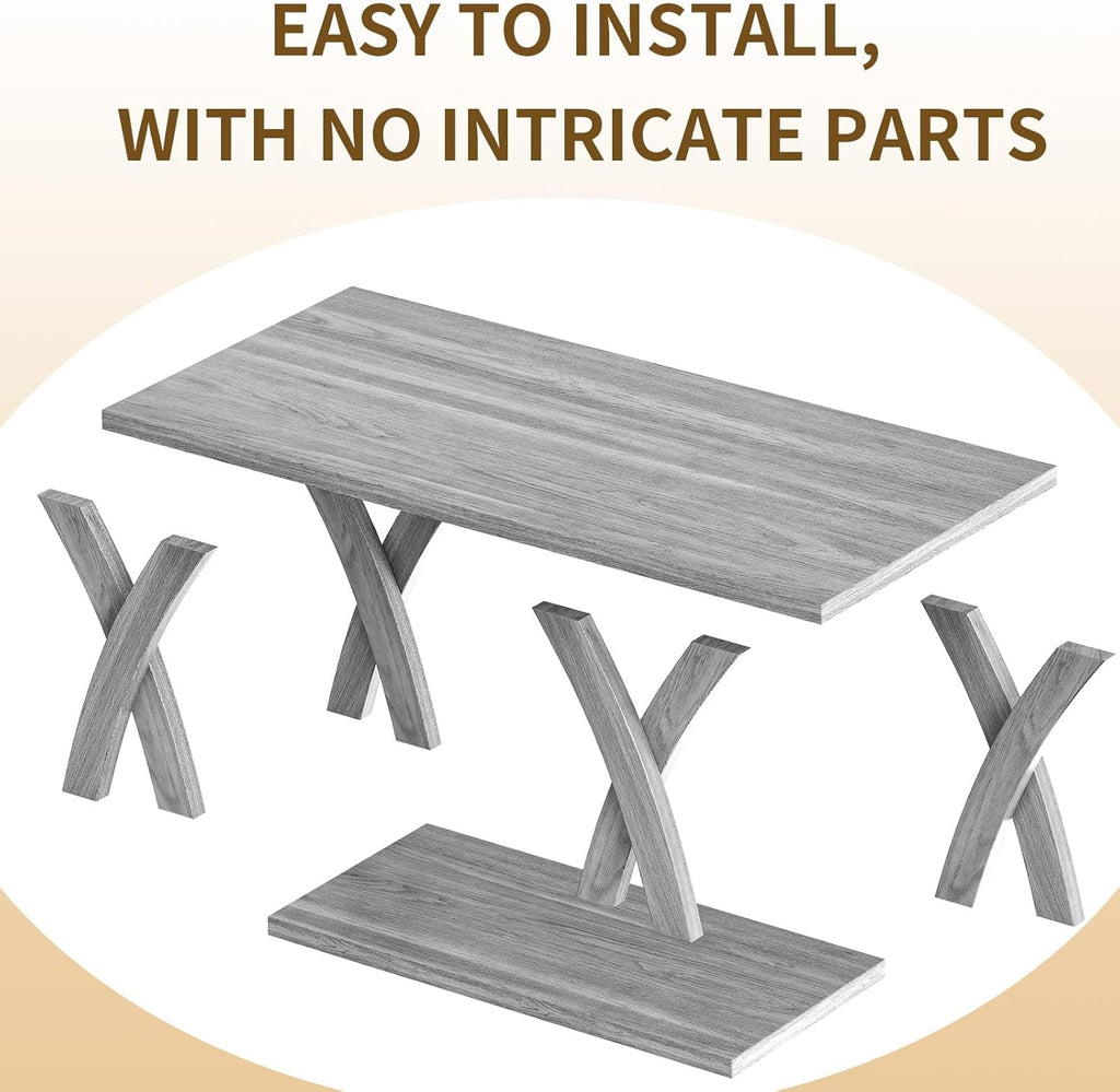 47” Farmhouse Coffee Tables for Living Room Rustic Stands with Storage Shelf Grey Coffee Tables for Living Room Farmhouse Center Stands with Shelf Wood Rectangle Center Table