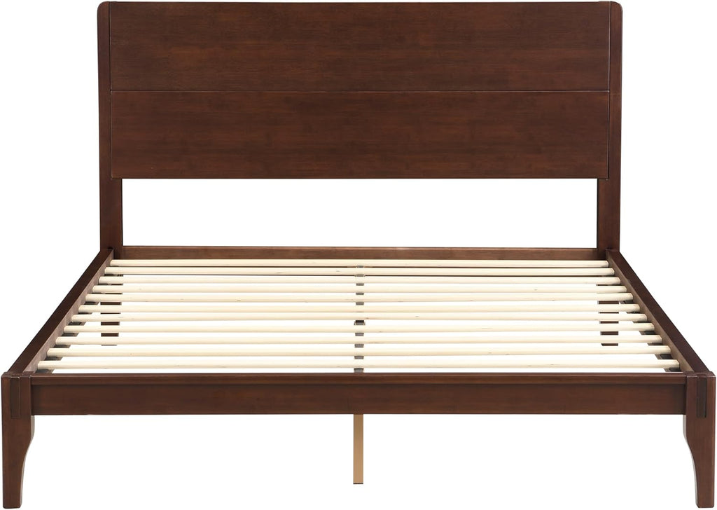 Merax Queen Size Bamboo Platform Bed, Mid-Century Modern Bed Frame with Tall Headboard, Solid Sustainable Bedframe Queen-Size, Wood Slat Support, No Box Spring Needed, Easy Assembly, Espresso