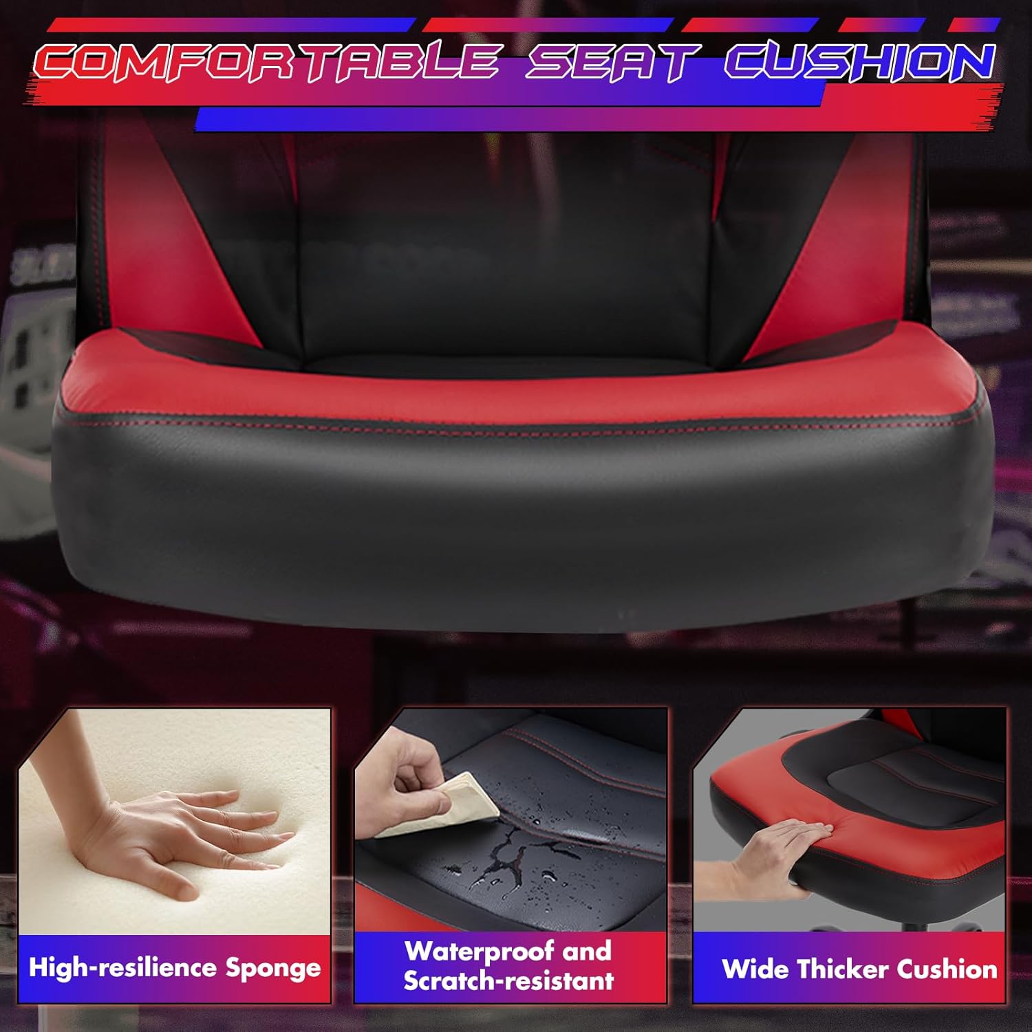 Sweetcrispy Computer Gaming Chair - PU Leather Ergonomic Lumbar Support with Flip-up Armrest and 360° Swivel Wheels, Height Adjustable Task Home Office Desk Video Racing, Red