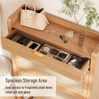 INNOD Rattan Shoe Storage Cabinet, Shoe Organizer with 2 Flip Drawers, Narrow Shoe Cabinet, Free Standing Hidden Shoe Storage, Shoe Rack for Entryway/Hallway/Closet, Natural Oak