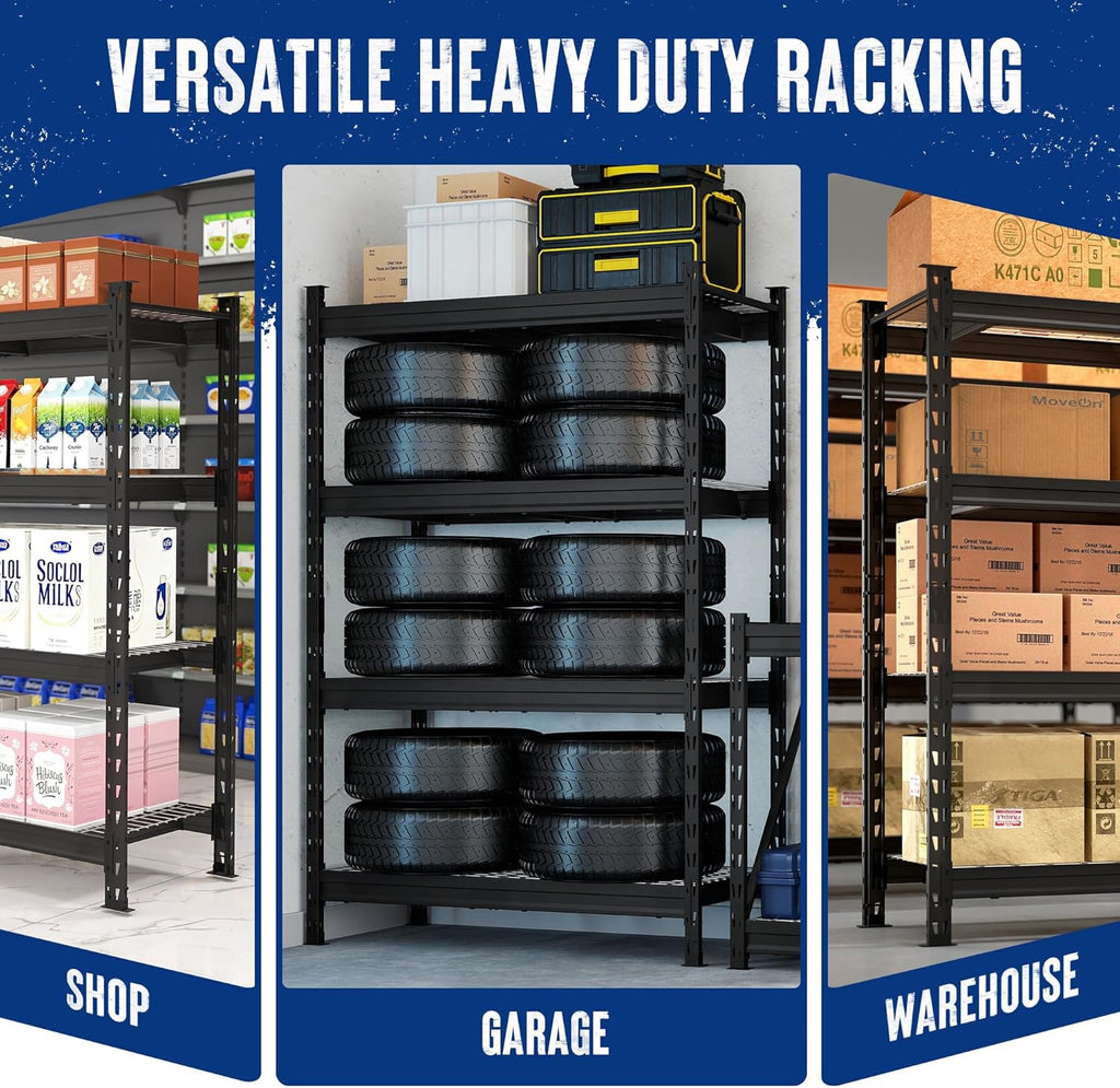 WORKPRO 77" Extra-Width Garage Shelving Units, 6400LBS Heavy Duty Utility Shelves, 4 Tier Industrial Adjustable Metal Storage Rack for Warehouse Shop Basement Organizers, 77”W x 24”D x 72”H