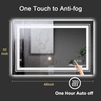 LED Bathroom Mirror, 48"X32" with Front and Backlit, Anti-Fog, Large Bathroom Vanity Mirror for Wall, Memory Function, Stepless Dimmable, Tempered Glass (Horizontal/Vertical)