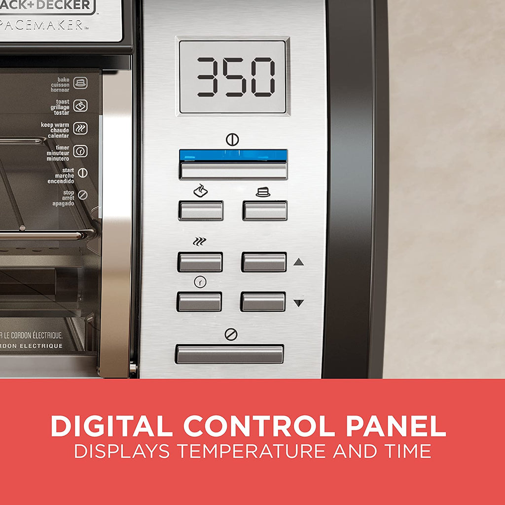 BLACK+DECKER SpaceMaker Under-Counter Toaster Oven, Digital Controls, Black/Stainless Steel, Fits 9测 Pizza, TROS1000D