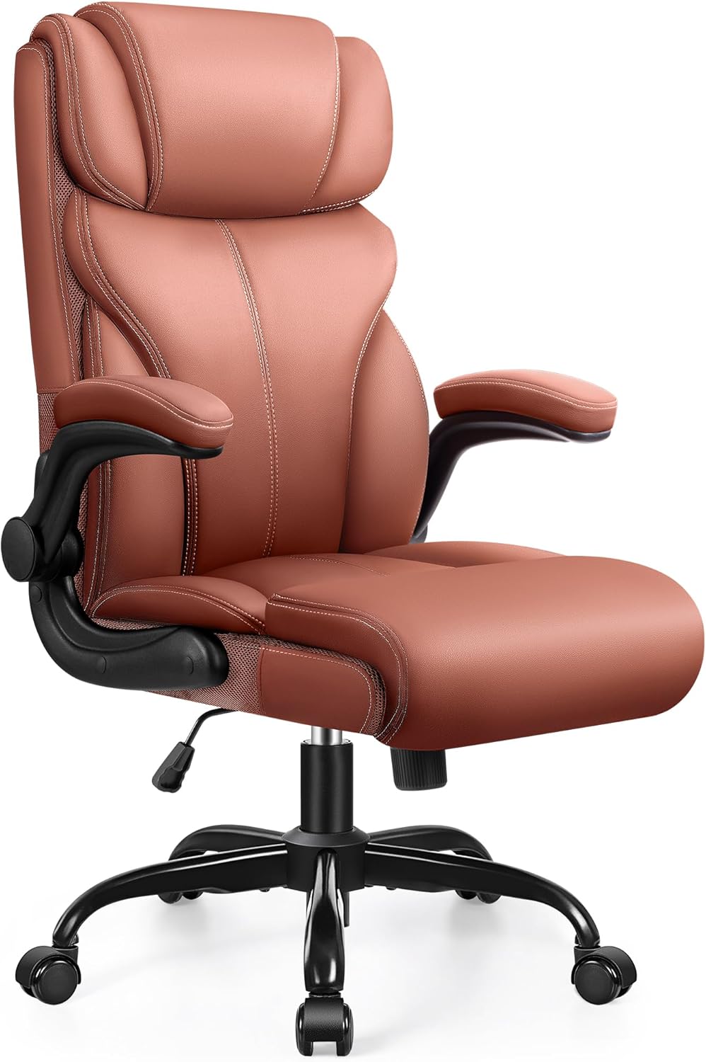 HeroSet Office Chair, Ergonomic Big and Tall Computer Desk Chairs, Executive Breathable Leather Chair with Adjustable High Back Flip-up Armrests, Lumbar Support Swivel PC Chair with Rocking Function